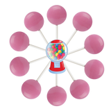 10 bubble gum lollipops arranged in a circle with a cartoon gumboil machine in the center.