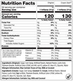 Two Types of Lollipops, Original and Cream Swirl .  Original, 120 Calories Total Carbohydrates 30g , 21 g of Sugar Cream Swirl, 130 Calories Total , 40mg Sodium ,Total Carbohydrates 29 g , 20 g of sugar