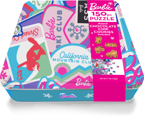 Holiday Barbie 150 Piece Puzzle Tin w/ 7oz Chocolate Chip Cookies