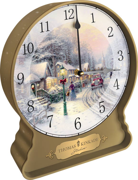 Thomas Kincade Christmas Village Clock Shortbread Cookie Tin