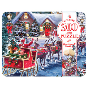 Santa Sleigh Tin with Matching Puzzle and 7oz of Shortbread Cookies.