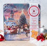 Music & Lights Thomas  Kinkade Christmas Festival Tin w/ 12oz of Sugar Cookies.