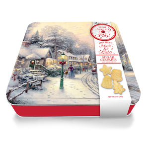 Music & Lights Thomas Kinkade “Christmas Village” Tin w/ 12oz of Sugar Cookies.